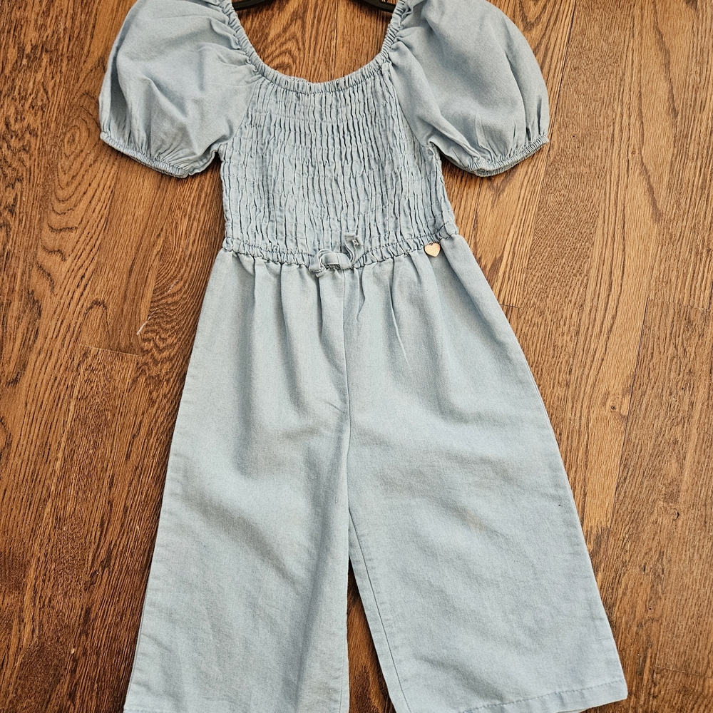Vince Camuto Kids Denim Blue Puff Sleeve Romper